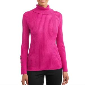 Time and true ribbed hot pink turtle neck